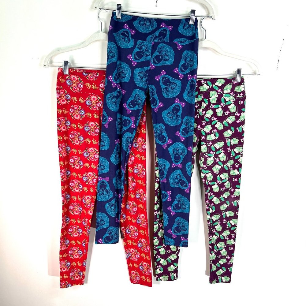 Lularoe One Size Leggings OS Lot of 3 Monkey Frog Floral